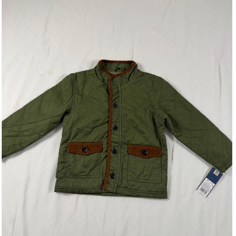 Genuine Kids OshKosh Child 4T Quilted Barn Jacket Olive Green Corduroy Trim NEW